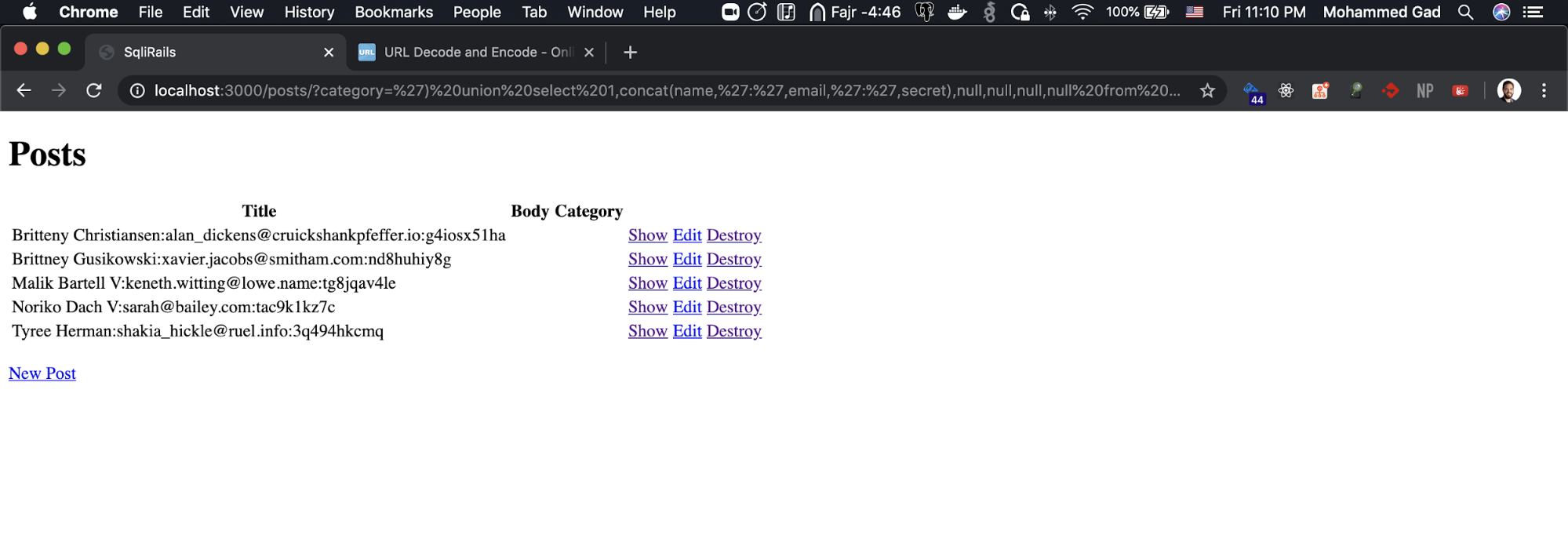 "select users secrets"