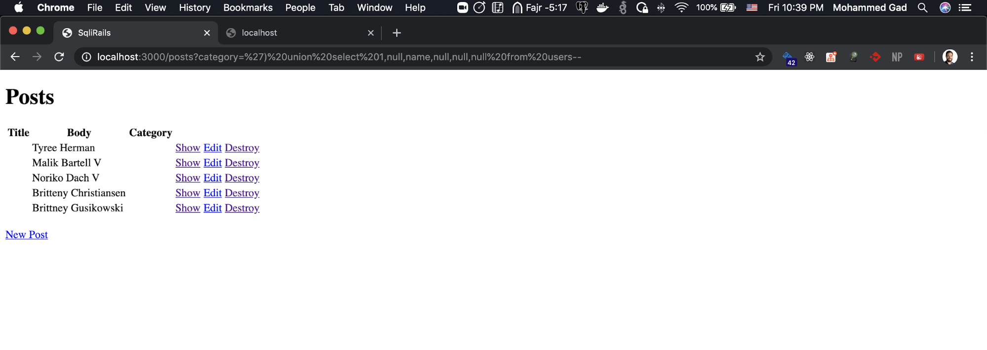 "select users names"